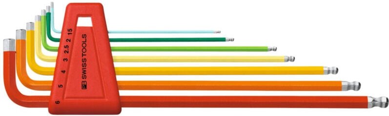 Sechskant-Winkelschraubendreher-Satz, lang, pulverbeschichtet, 7-teilig - Pb Swiss Tools