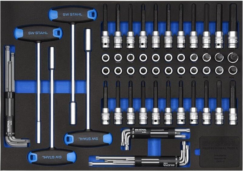 SW-Stahl Z3011-11 Werkstattwagensortiment, Steckschlüssel 1/2', 72-teilig I Werkzeugwagen Einlagen I Profi Werkstatteinr...