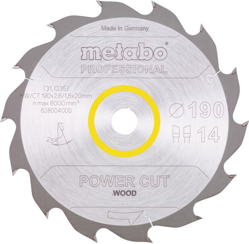 Metabo - Sägeblatt 'power cut wood - professional', 190x2,6/1,8x20, Z14 wz 25°
