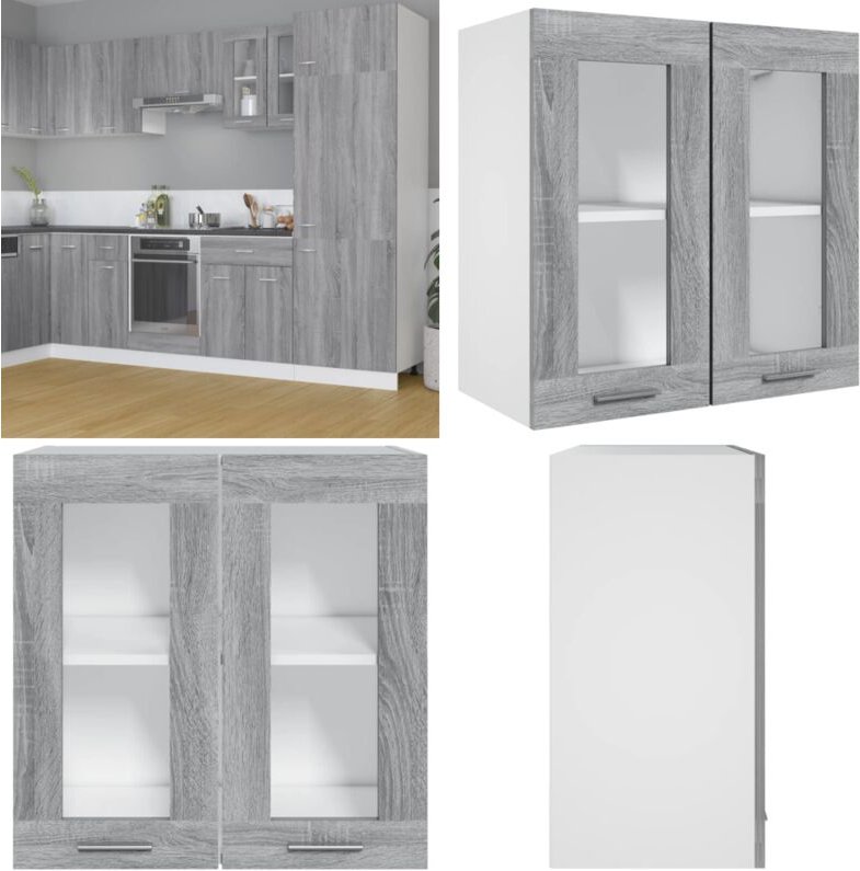 Hängeschrank Glas Grau Sonoma 60x31x60 cm Holzwerkstoff - Küchenregal - Aufbewahrungsschrank - Hängeschrank - Glasmöbel ...