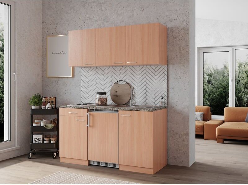 Küche Miniküche Singleküche Küchenzeile Küchenblock Buche Gerda 150 cm Respekta