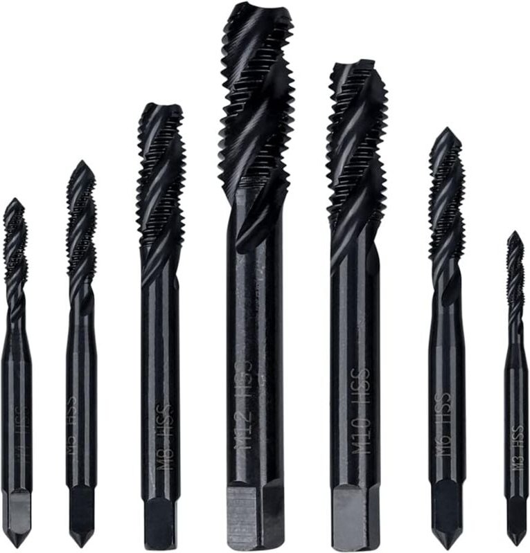 Sollbry - 7-teiliges HSS-Gewindebohrer-Set, metrisch, spiralförmig, geriffelt, Gewindebohrer-Sortiment, M3, M4, M5, M6, ...