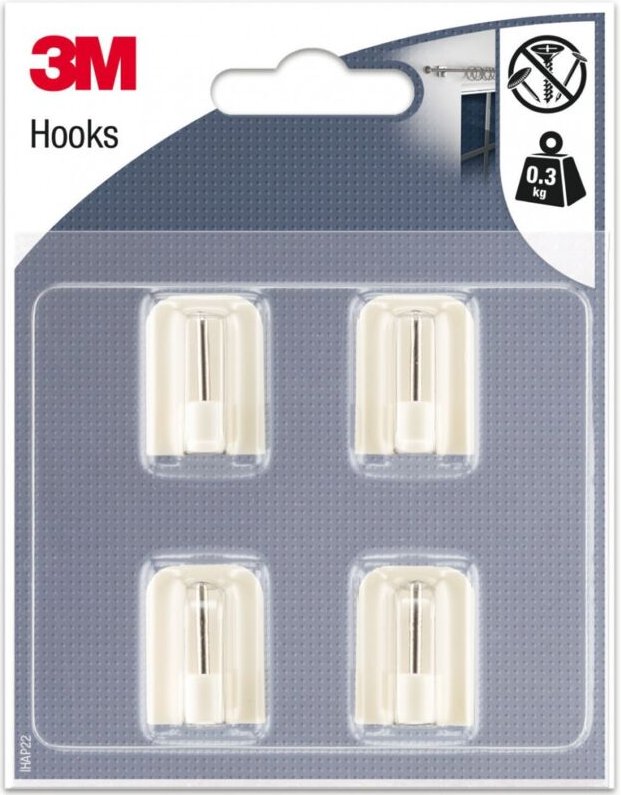 4er Set 3M Klebehaken, weiß 3M