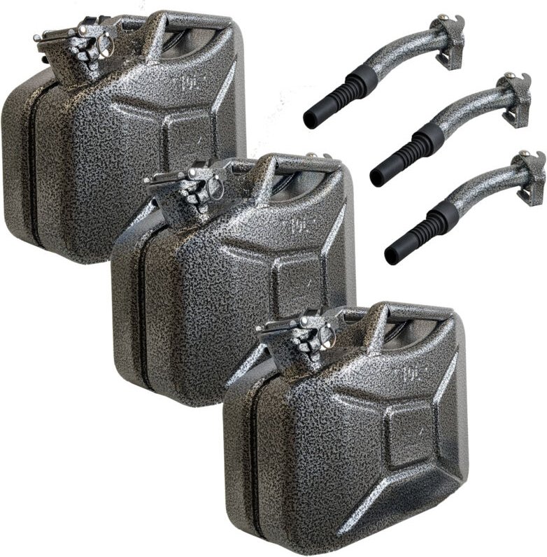 3x Metallkanister Snakeoptik 10 Liter inkl. Ausgießer + Halter Benzinkanister Dieselkanister