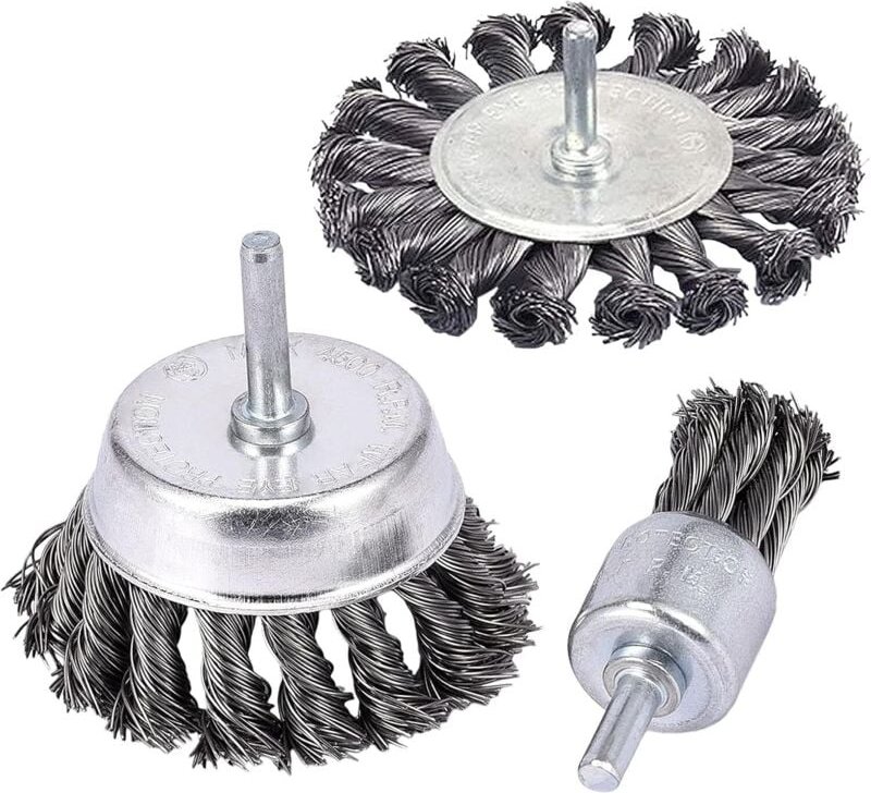 Set mit 3 gezopften Drahtbürsten mit 1/4-Zoll-Griffen, 3-Zoll- und 1-Zoll-Bürsten mit abgewinkeltem Ende zum Entfernen v...