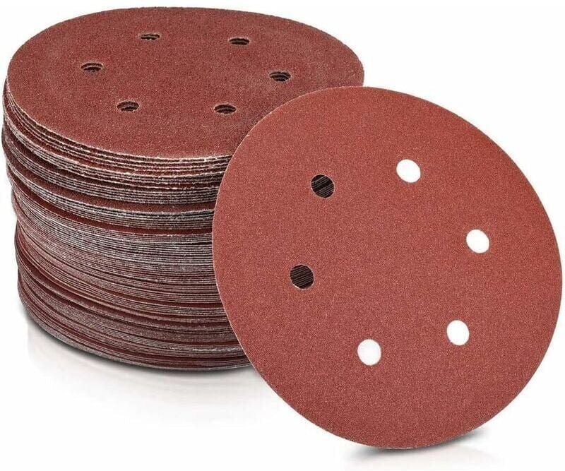 Papierschleifscheiben Ø 125 mm Korn 240 6 Löcher in Rot Schleifpapier für Gipskartonschleifer, Langhalsschleifer. Packun...