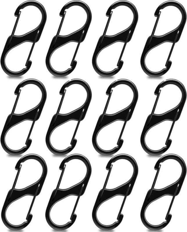 12 Stück S Karabiner Mini Karabinerhaken Metall Doppelkarabiner 8 Förmiger 2 Öffnungen 30mm Karabiner Klein für Outdoor ...