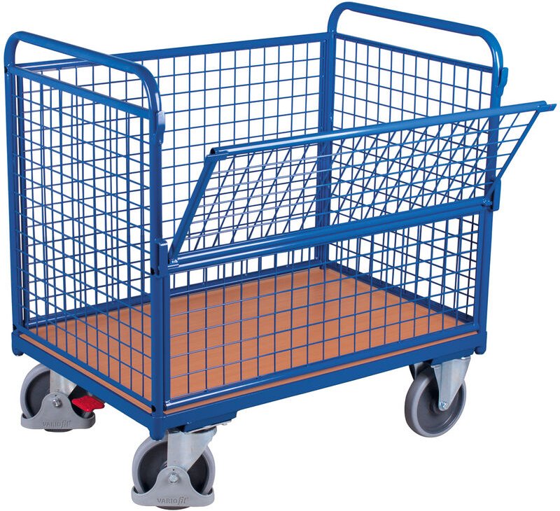VARIOfit Drahtkastenwagen mit halb abklappbarer Längswand 1200x750mm