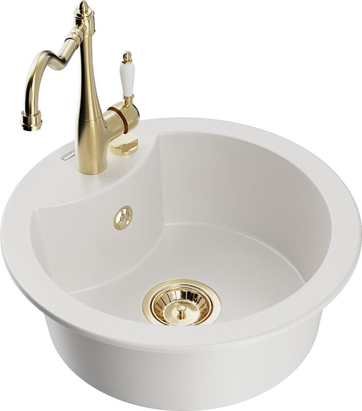 Diego 1-Becken-Granit-Spüle mit Mischbatterie Carla, Weiß - 6512-20-670700-50 - Mexen