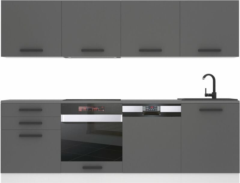 Küchenzeile Küchenblock Alice - Küchenmöbel 240 cm Einbauküche Vollausstattung ohne Elektrogeräten mit Hängeschränke und...