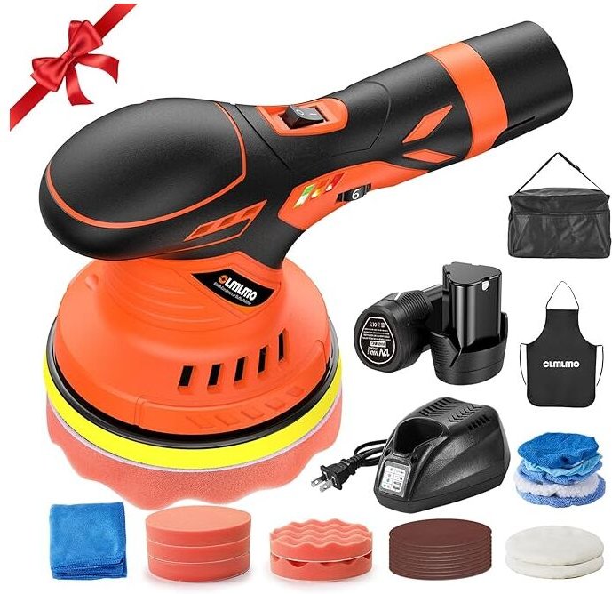 Akku Poliermaschine, olmlmo 27pcs Poliermaschine Auto, 150mm Poliermaschine Mit 4000mAh Wiederaufladbarem Akku, 6 Variab...