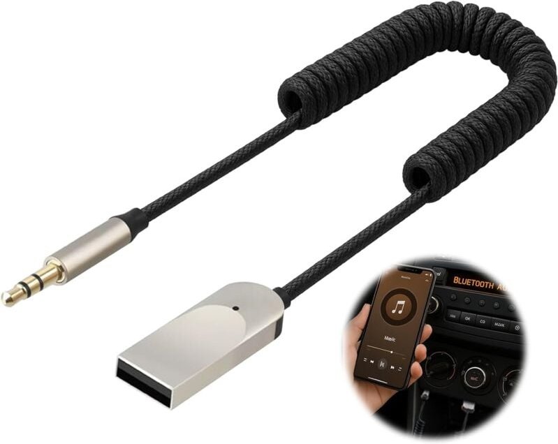 Bluetooth 5.4 Klinkenadapter für Auto, 3,5-mm-Aux-Empfänger und USB für Autoradio-Lautsprecherverstärker, Freisprecheinr...