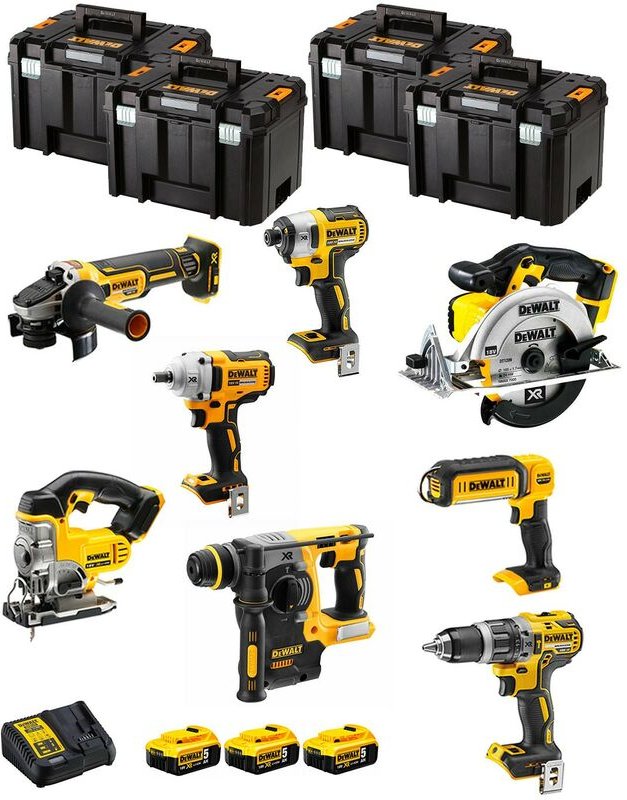DeWALT Kit DWK800T (DCD796 + DCH273 + DCG405 + DCF887 + DCF894 + DCS331 + DCS391 + DCL050 + 3 x 5,0 Ah + DCB115 + 4 x TS...