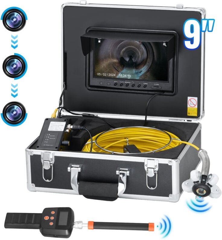 Kanalkamera mit 512-Hz-Ortungsgerät, 50 m, 9-Zoll-Rohrinspektionskamera mit Selbstnivellierung, 36-facher Zoom, Endoskop...