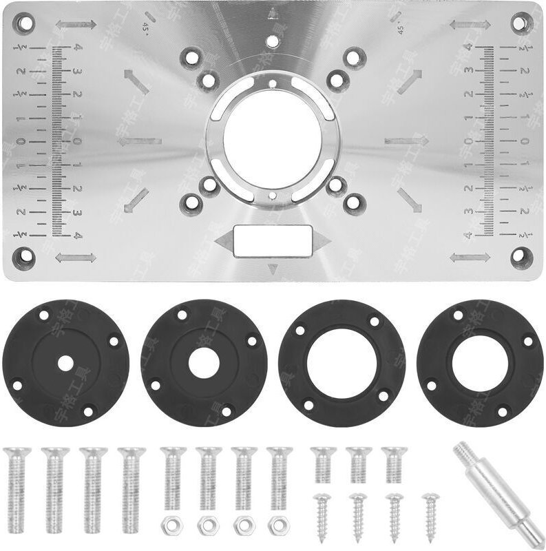 Thumbnail - Aluminium-Frästisch-Einlegeplatte, multifunktionale Frästisch-Einlegeplatte, DIY-Fräsplatte mit 4 Ringen und Schrauben (...