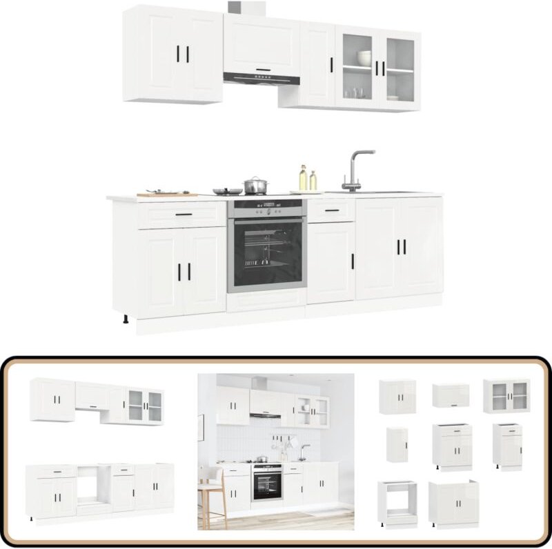 Vidaxl - 8-tlg. Küchenschrank-Set Kalmar Hochglanz-Weiß Holzwerkstoff