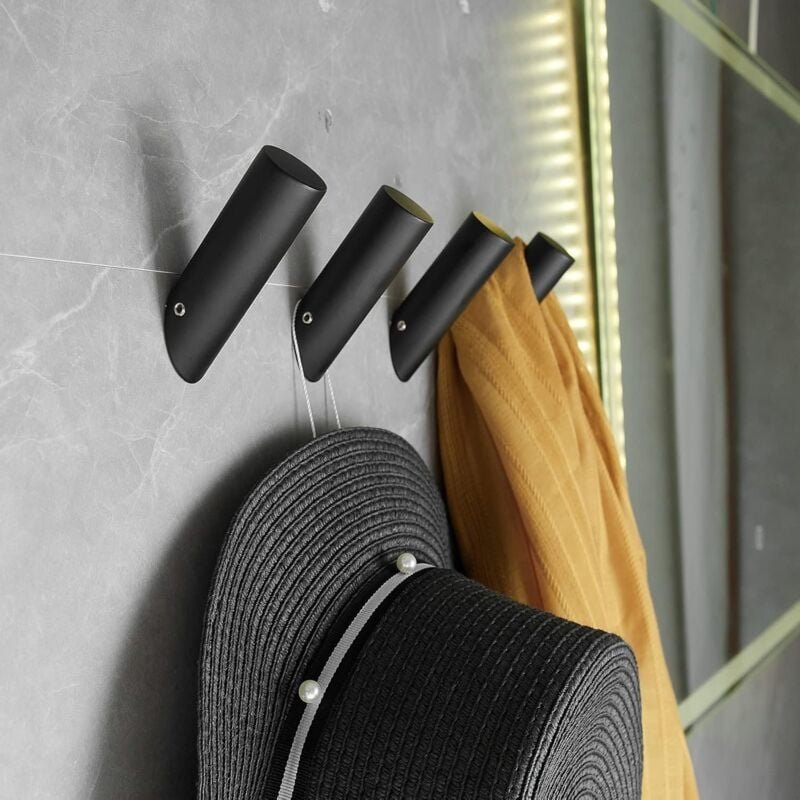 Thumbnail - 4er-Pack robuste schwarze Wand-Bademantelhaken, Kleider- und Bademantelhaken, Badezimmer-Wandhaken 8,2 x 2,5 cm - Sollbr...