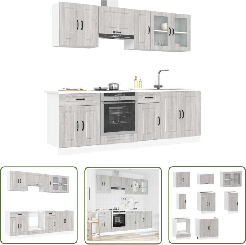 The Living Store - vidaXL 8-tlg. Küchenschrank-Set Kalmar Grau Sonoma Holzwerkstoff