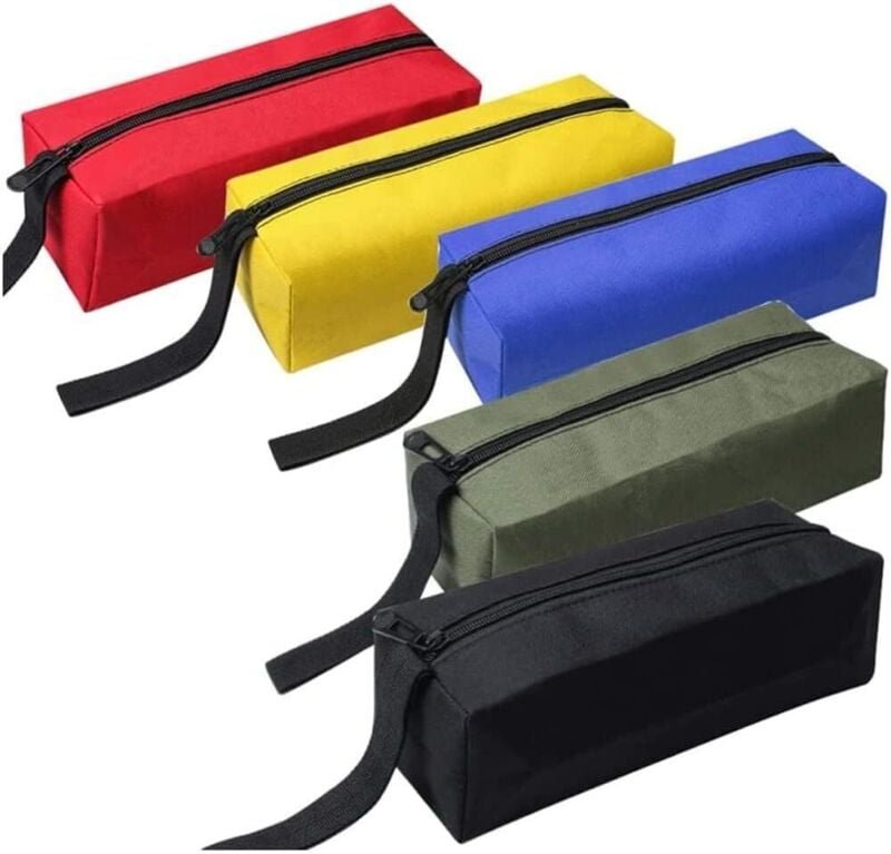 Thumbnail - Kleine Werkzeugtaschen – Robuste Werkzeugtasche aus wasserdichtem 600D-Gewebe, Schwarz/Rot/Blau/Grün/Gelb, 5er-Pack
