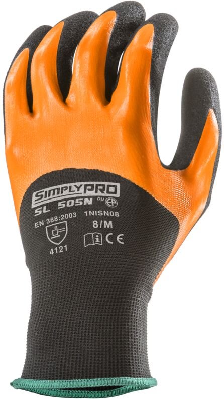 Satz mit 10 Paar Arbeitshandschuhen SIMPLY PRO SL505N End Nitril-Handfläche+3/4 Rücken Größe 10