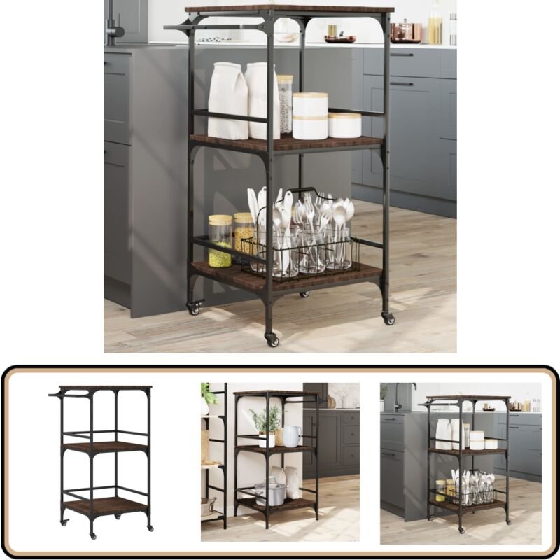 Küchenwagen Braun Eichen-Optik 60,5x50x105 cm Holzwerkstoff - Küchentisch - Küchenschrank - Kücheninsel - Rollwagen - Mo...