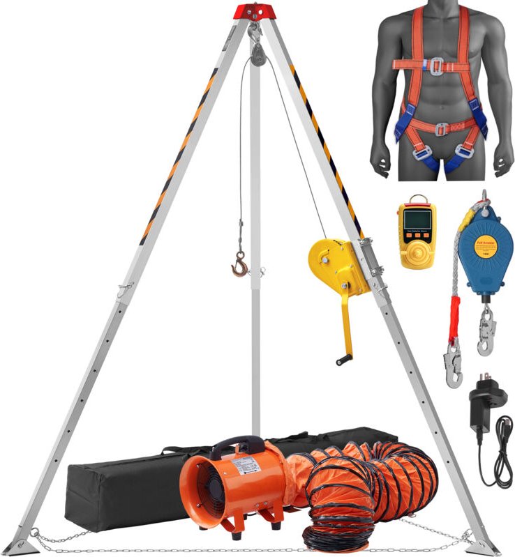 Stativsatz für beengte Räume, 2600 lbs Winde, 8' Beine, 98' Kabel, Absturzsicherungsgurt und Gebläse, 32,8' Rettungssyst...