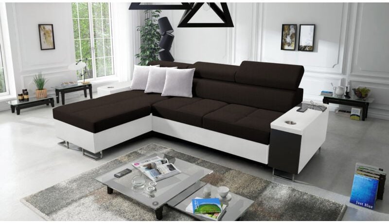 Thumbnail - Bequemes Ecksofa mit Schlaffunktion morena i maxi Kunstleder/Sawana Weiß/Dunkelbraun Links