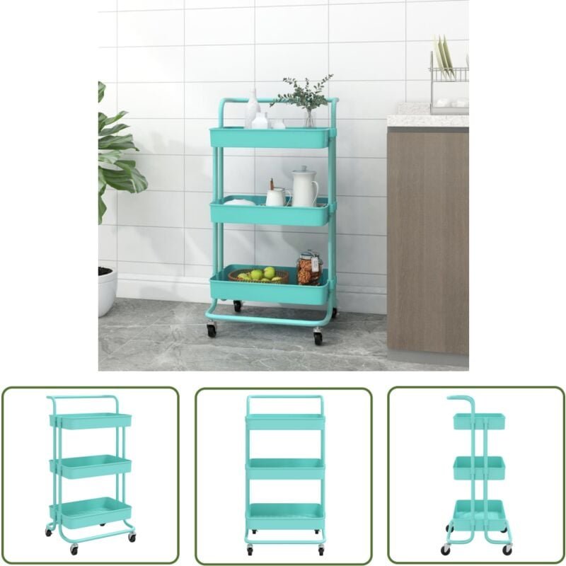 The Living Store - Küchenwagen 3 Etagen Türkis 42x35x85 cm Eisen und abs - Küchentrolley - Rollwagen - Küchenschrank - O...