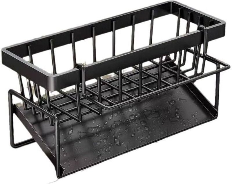 Shining House - Küchenspüle-Organizer, schwarz, multifunktional, 2-in-1-Schwammhalter, ohne Bohren, Spülbecken-Organizer...
