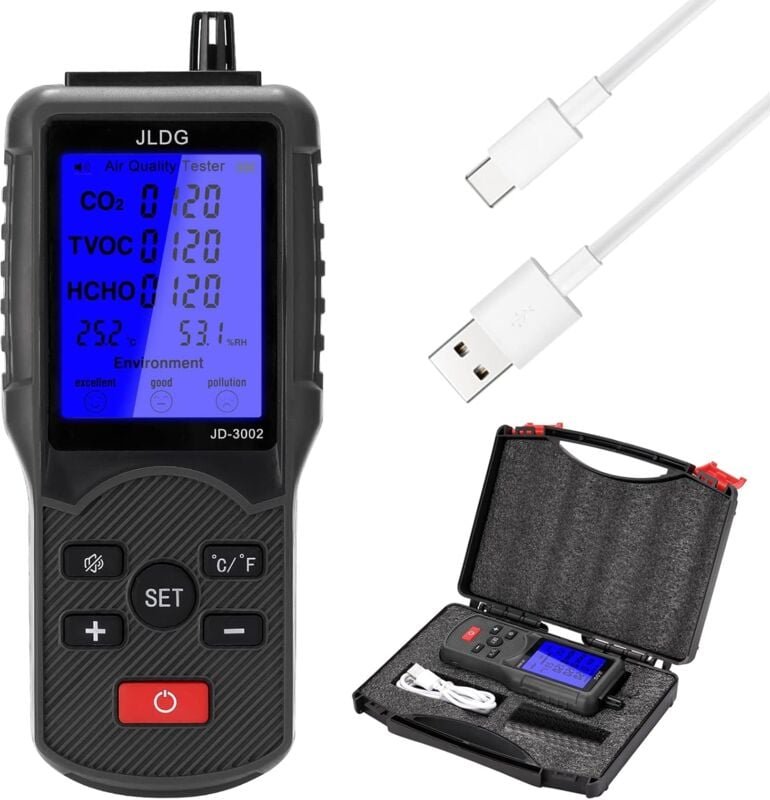 Von Ej.life zugelassener CO2-Tester, 8-in-1-Luftqualitätstester, tvoc, hcho, Temperatur- und Luftfeuchtigkeits-CO2-Detek...