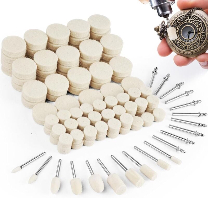 Thumbnail - 120-teiliges Polierpad-Set, Polierrad in 4 Formen, Wollpolierscheibe mit 1/8-Zoll-Schaft, Polierrad aus Wollfilz für Uhr...