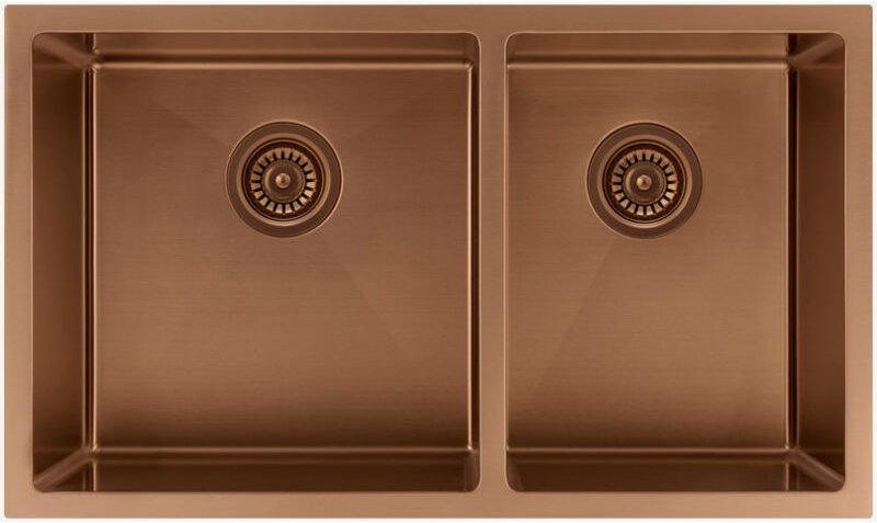 Doppelte Küchenspüle 760 mm - Kupfer gebürstet - Jaboty