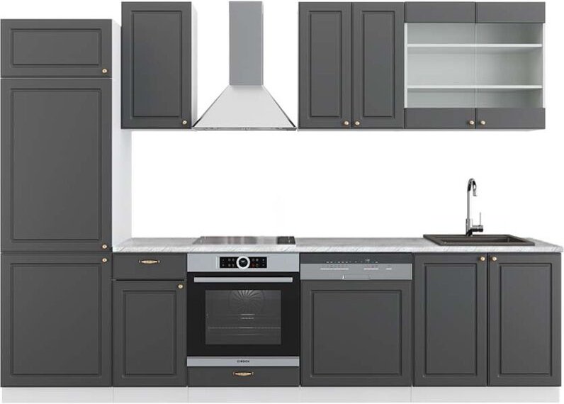 Vicco - Küchenzeile Fame-Line, Anthrazit-Gold/Weiß, 300 cm , ap Marmor