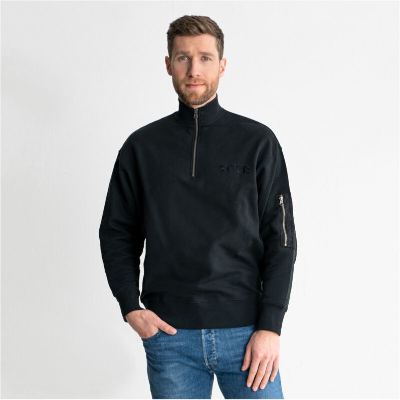 Oversized Zip Sweater Functional Pocket organic cotton xl Black - Stier