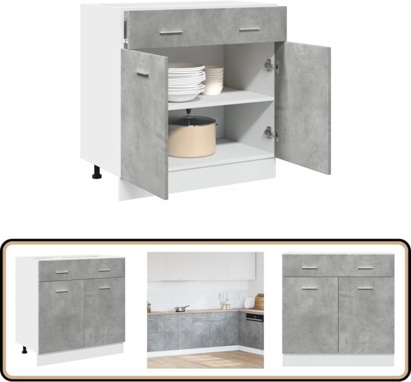 Schubunterschrank Betongrau 80x46x81,5 cm Holzwerkstoff - Vidaxl