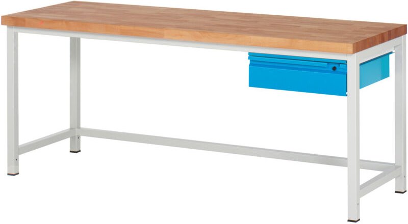 Höhenverstellbare Werkbank Premium mit 1 Schublade BxTxH 2000x700x840-1040mm ral 7035 / ral 5012 - Stier