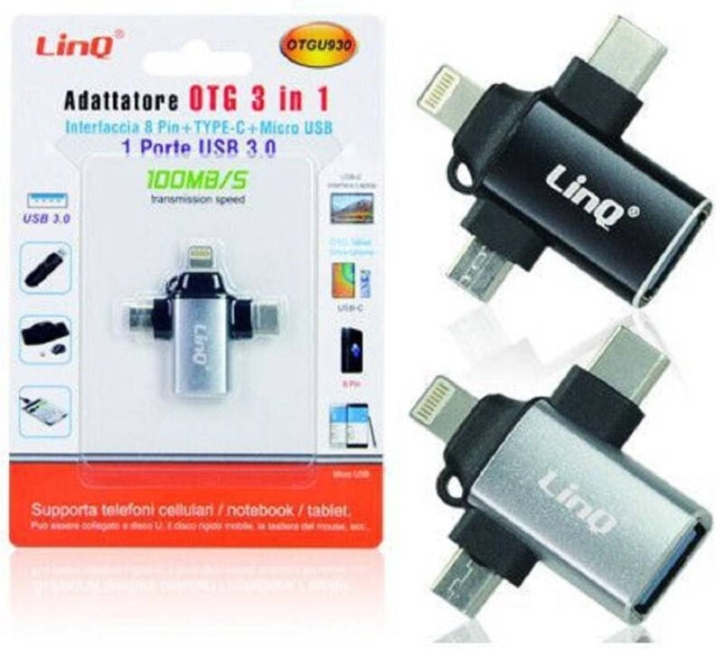 Trade Shop Traesio - Trade Shop - usb-c micro-usb lightning auf usb 3.0 weiblich 3 in 1 otg adapter OTQU930 -