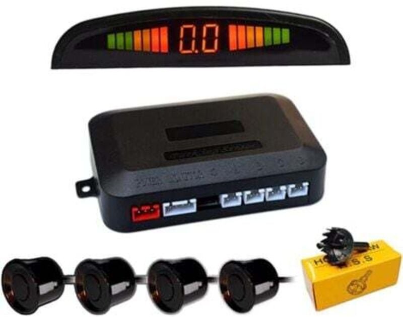 Jalleria - Auto-Rückfahrradar, 4 Sensoren, universeller Auto-Rückfahrsensor mit LED-Farbdisplay, Audio-Backup-Alarm-Kit ...
