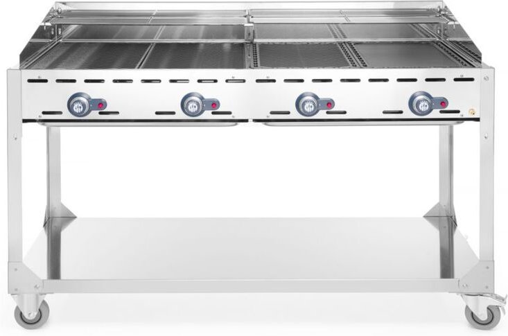 Grillsystem Green Fire 4 Brenner, Profi Line, mit Rollengestell, Hellgrau, 22kW, 1400x612x(H)825mm - Hendi