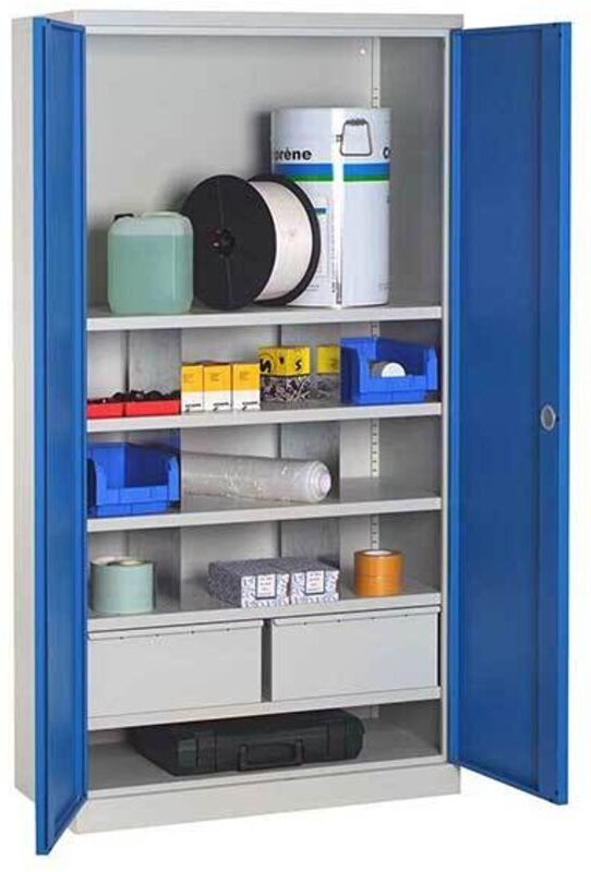 Werkstattschränke - 2 Schubladen und 5 Regalböden - RAL 7035 - W030090032-GCGC