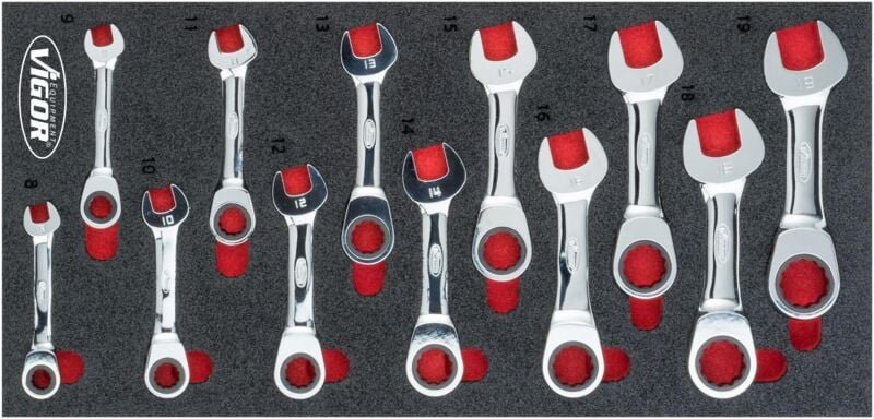 Ratschen Ring-Maulschlüssel Satz, kurz, Außen Sechskant Profil, Außen Doppel-Sechskant Profil, 8 - 19, Anzahl Werkzeuge:...