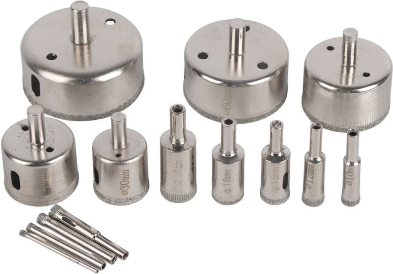 Diamantbeschichtetes Lochsägen-Set, 14-teilig, 3-70 mm, Diamant-Lochsägen für Glas-, Marmor- und Fliesen