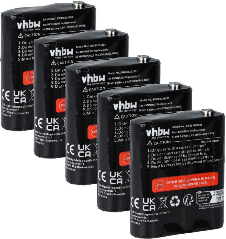 vhbw 5x Akku kompatibel mit Motorola Talkabout T5920, T6200, T6000, T5950, T5900, T605 H20, T600 H20 Funkgerät, Walkie T...