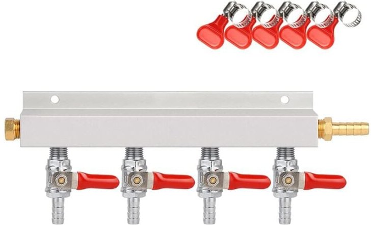 4-Wege-Gasverteiler 5/16 Widerhaken Integriertes Rückschlagventil CO2-Verteiler 4-Wege-CO2-Verteiler Gasverteiler