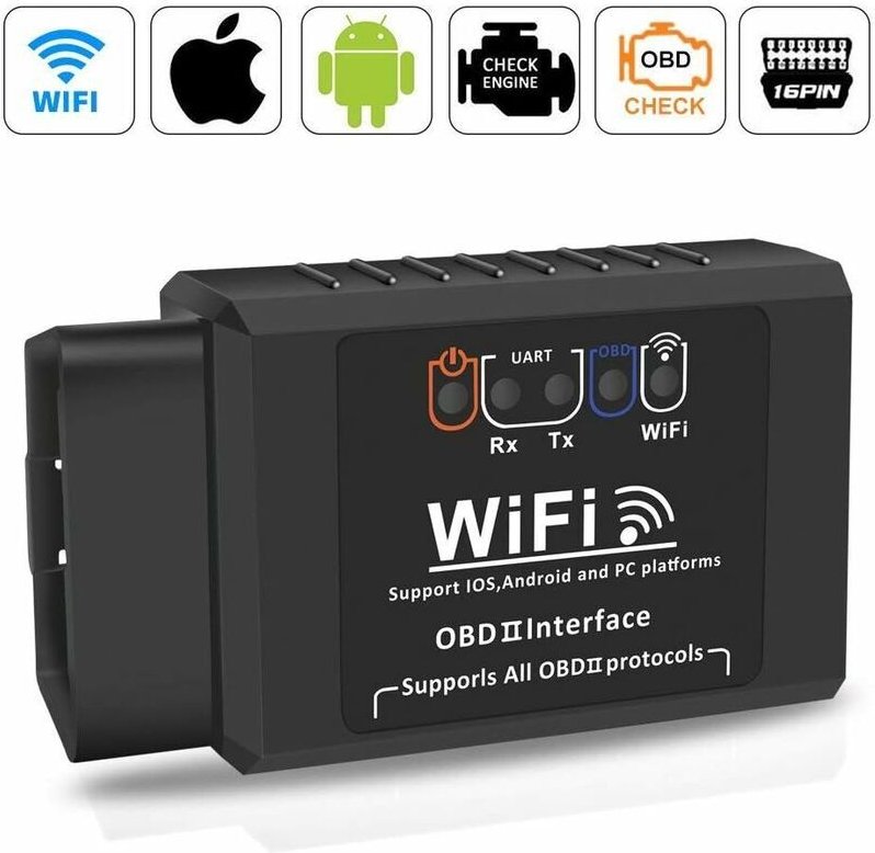 Crediri OBD2-Autodiagnosetool, WiFi-Autodiagnosebuchse, OBD-Adapter, Mehrmarken-Fehlercode-Scanner, ELM327, Motorsystem-...