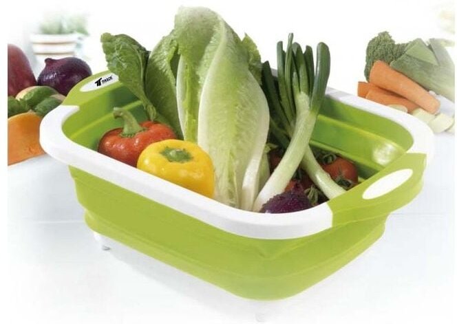 Thulos 3 in 1: Schneidebrett, Korb und Abtropffläche.