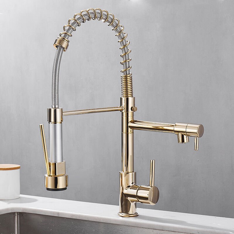 Wasserhahn Küche Spültischarmaturen mit Zwei Auslauf Küchenarmatur 360° Schwenkbar Mischbatterie mit 2 Sprühmodi Heißes ...