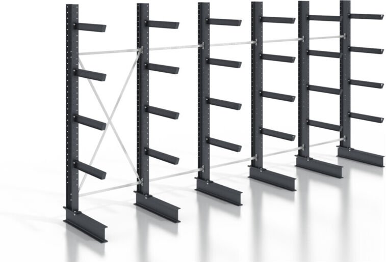 Kragarmregal schraubbar doppelseitig 5 Felder mit 4 Ebenen 6400x3550x800mm - Stier