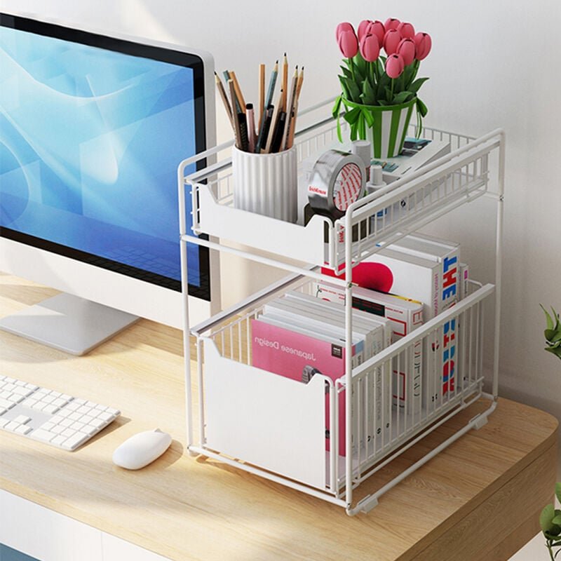 Thumbnail - Haloyo® Desktop ausziehbarer Aufbewahrungskorb für Zuhause und Büro,37.4 x 26.5 x 44cm,Weiß