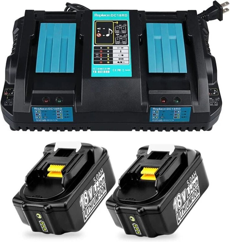 Pdstation - 2X 5.0Ah 18V Li-Ion Ersatzakku für Makita BL1860B + 3.5A 14.4V-18V DC18RD Ladegerät für Makita Akku 18V BL18...